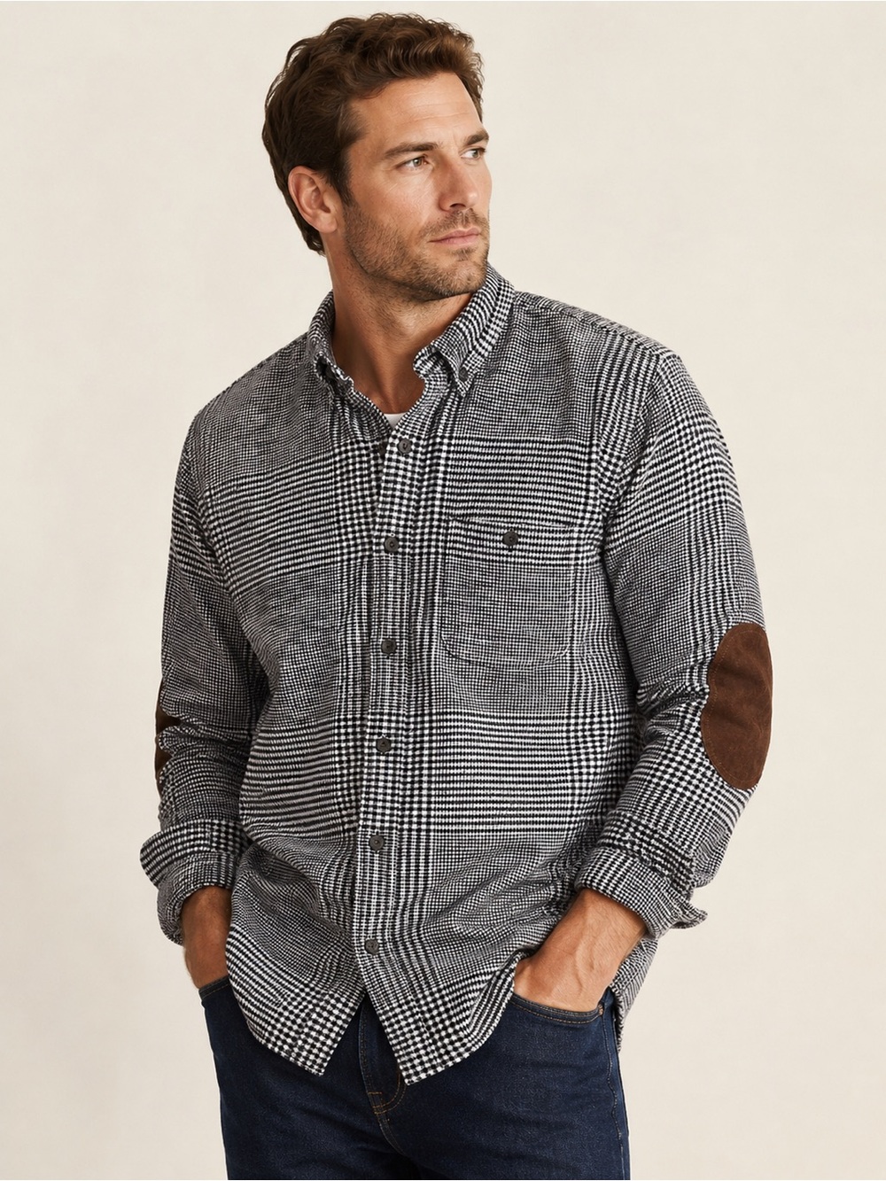 J.Crew Plaid Flannel Shirt Suede Elbow Patches Button Down Size Large